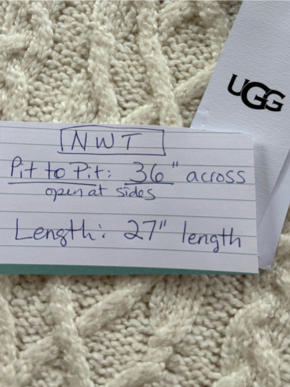 UGG $130 • 36” PTP • 2019 Cream Cable-Knit Poncho Sweater•  new with tags - Picture 9 of 10